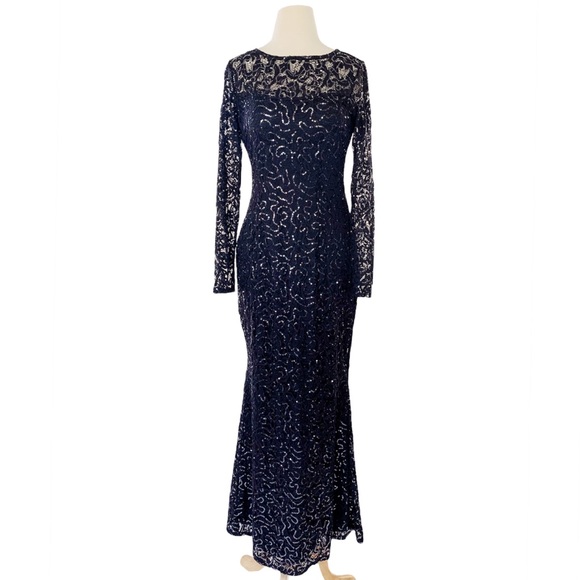 Marina sequin long sleeve lace gown size S - Picture 2 of 7